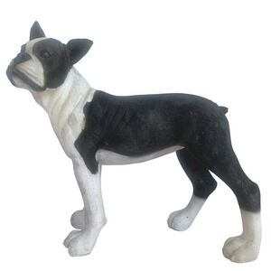 Boston Terrier Dog Figural Black White Resin Hand Painted Realistic12"  SEE